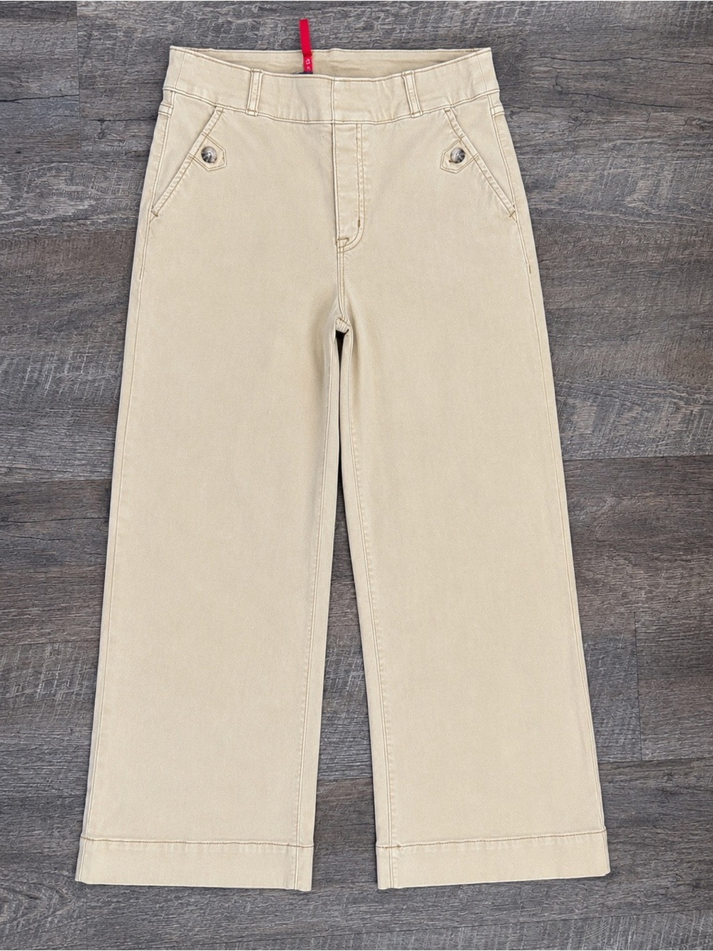 Spanx Stretch Twill Cropped Wide Leg Pants Women’s Medium Beige High Rise